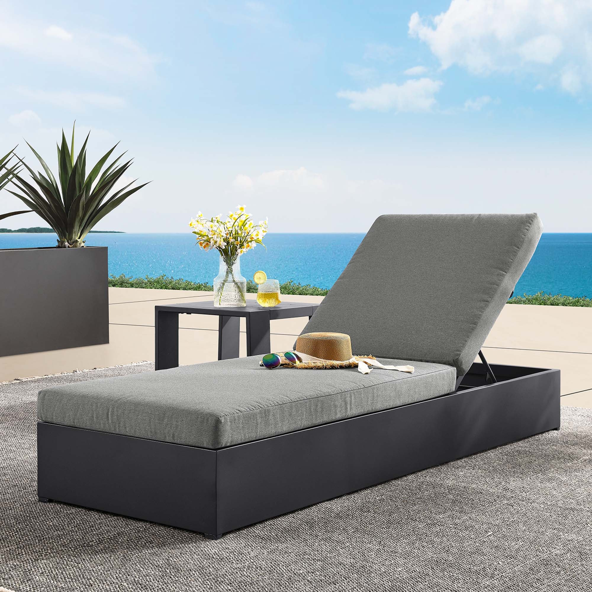 Tahoe Outdoor Patio Powder-Coated Aluminum Chaise Lounge Chair - Gray Charcoal