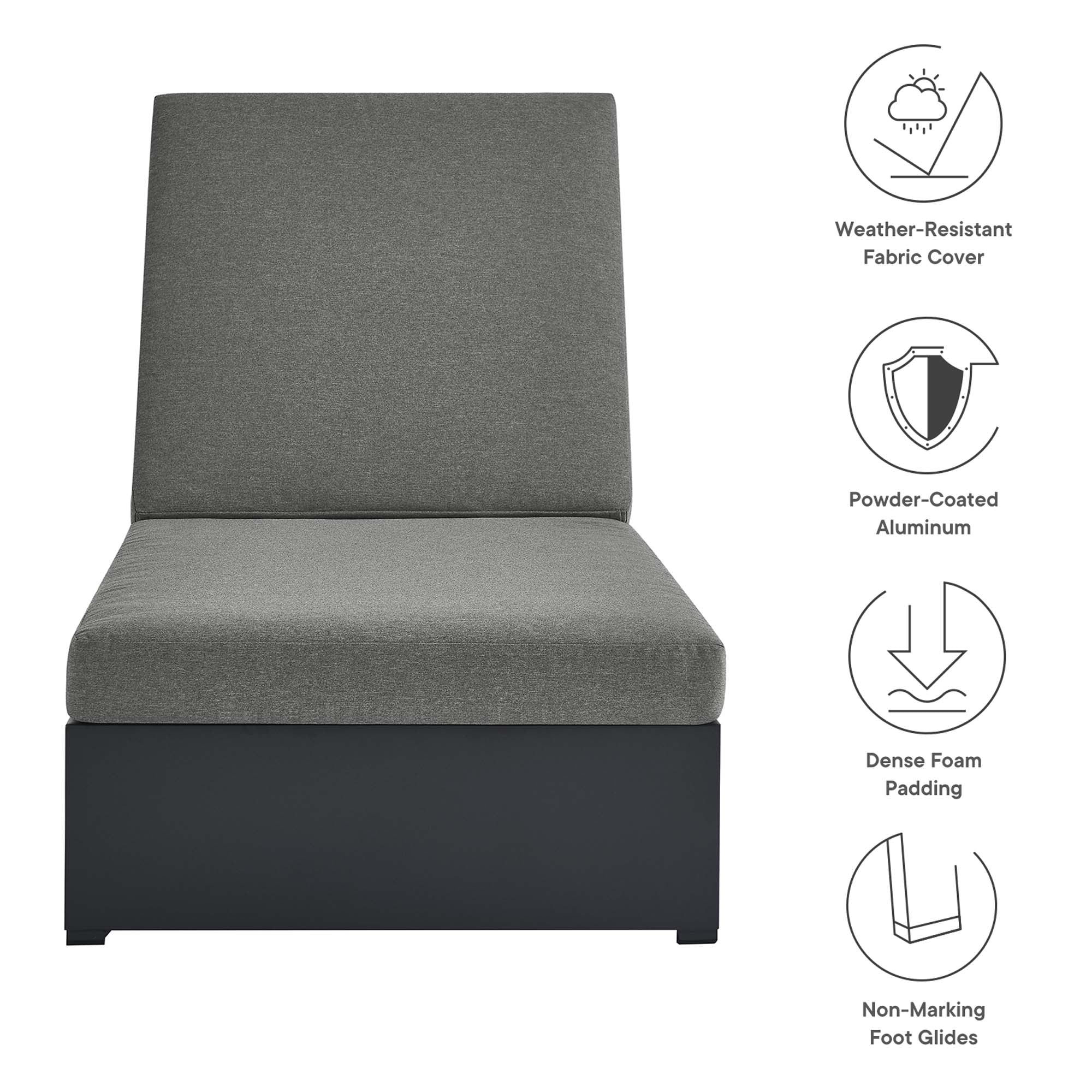 Tahoe Outdoor Patio Powder-Coated Aluminum Chaise Lounge Chair - Gray Charcoal