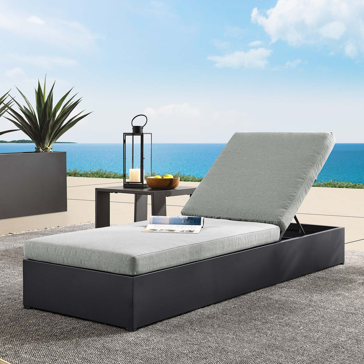 Tahoe Outdoor Patio Powder-Coated Aluminum Chaise Lounge Chair - Gray Gray
