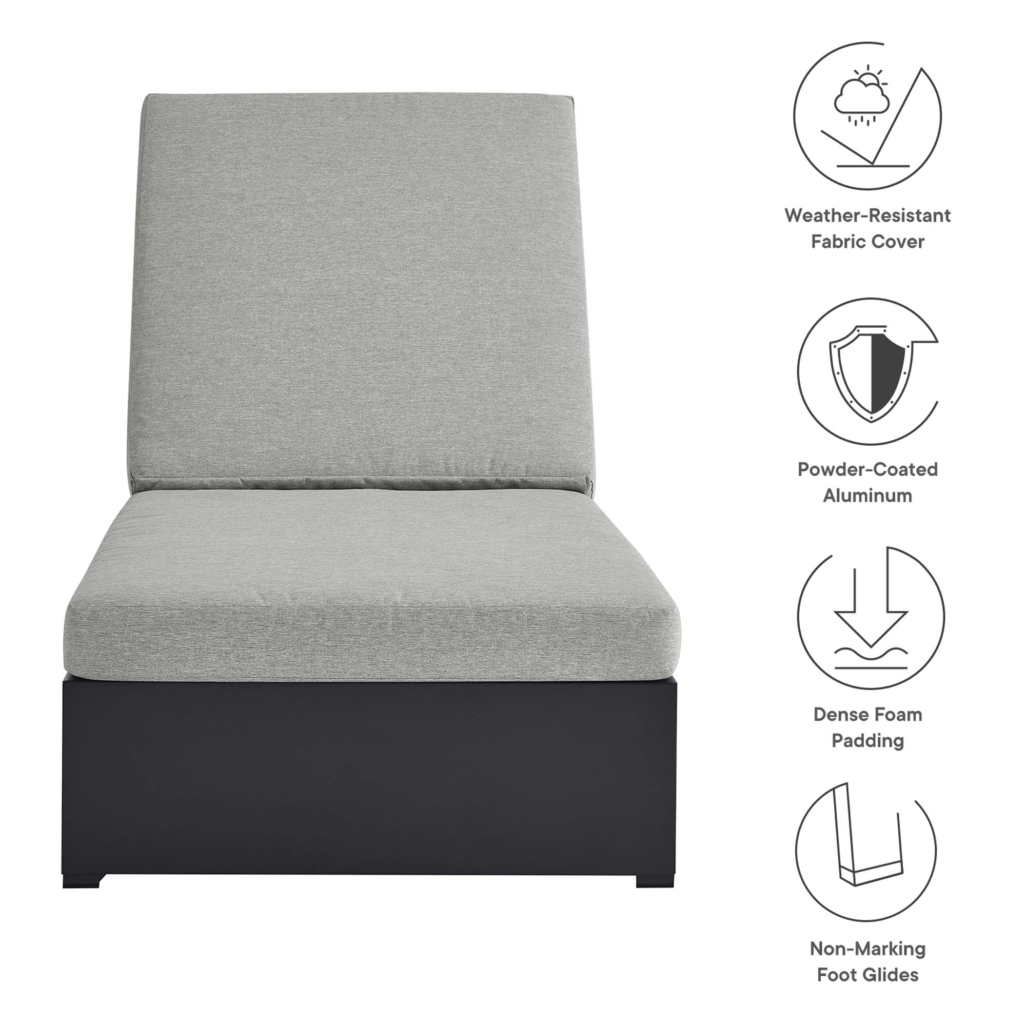 Tahoe Outdoor Patio Powder-Coated Aluminum Chaise Lounge Chair - Gray Gray