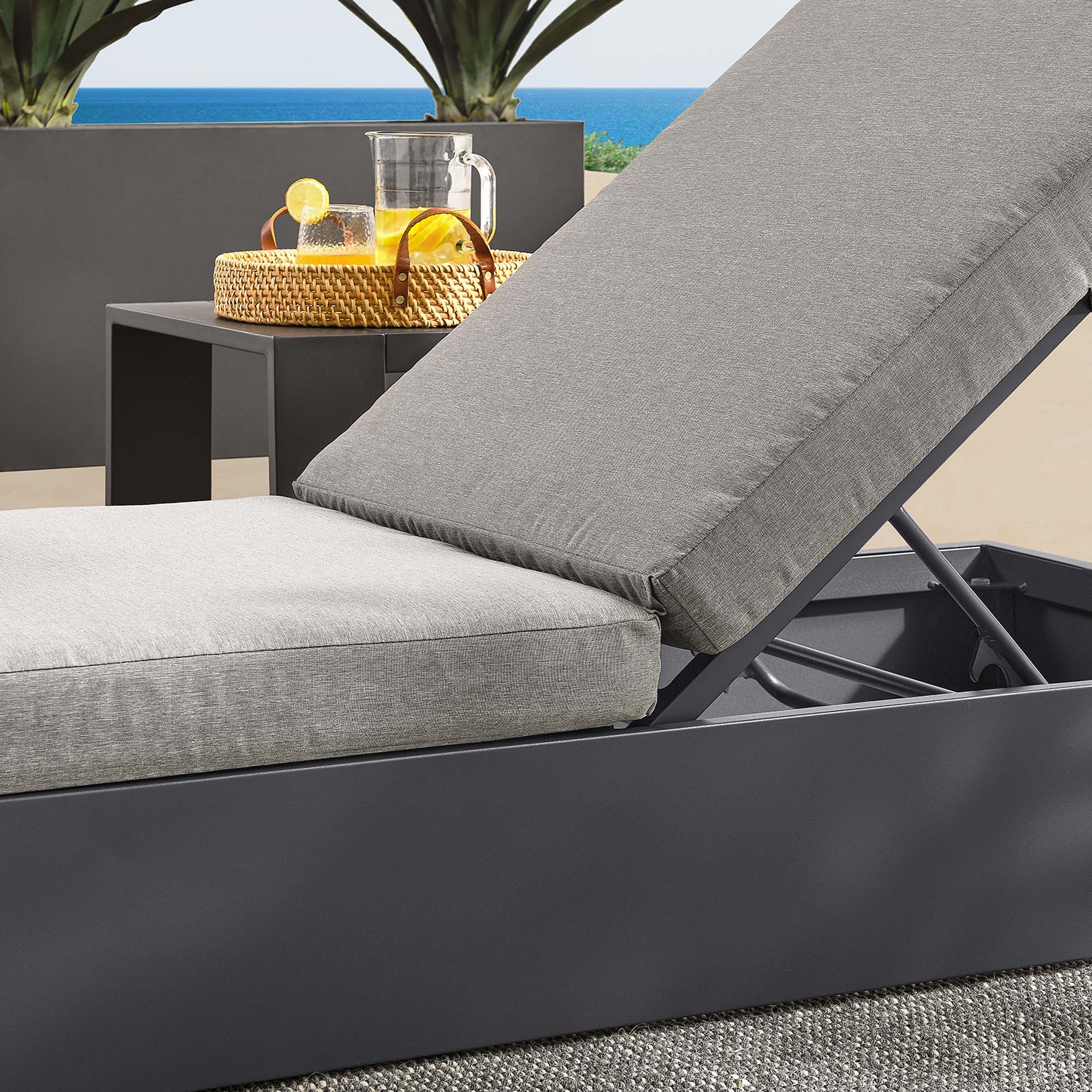 Tahoe Outdoor Patio Powder-Coated Aluminum Chaise Lounge Chair - Gray Gray