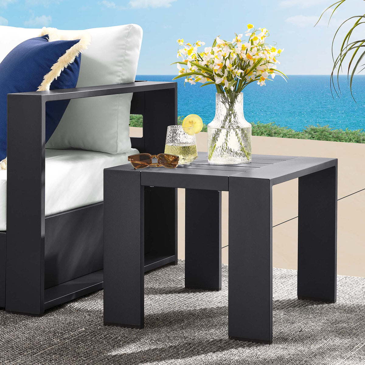 Tahoe Outdoor Patio Powder-Coated Aluminum End Table - Gray