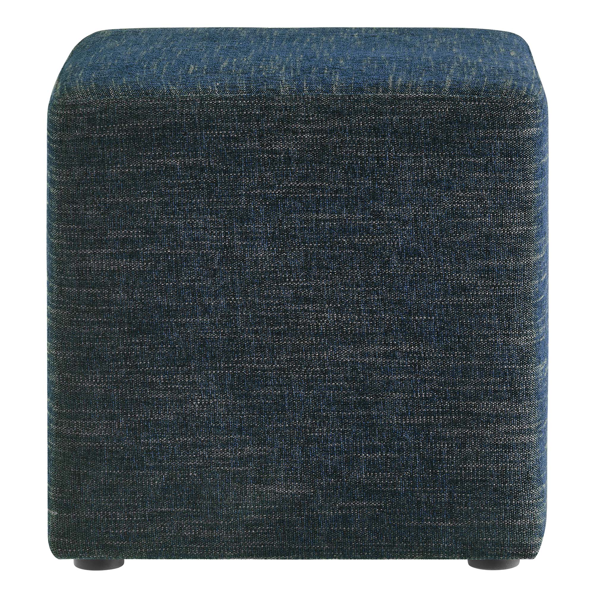 Callum 17" Square Woven Heathered Fabric Upholstered Ottoman - Heathered Weave Azure