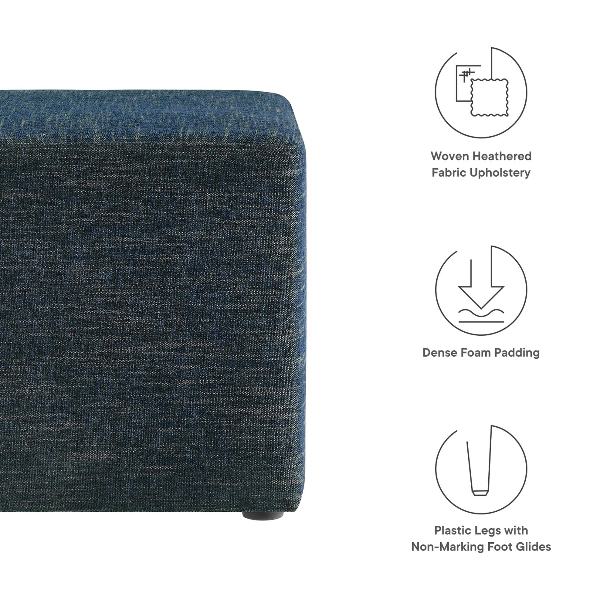 Callum 17" Square Woven Heathered Fabric Upholstered Ottoman - Heathered Weave Azure