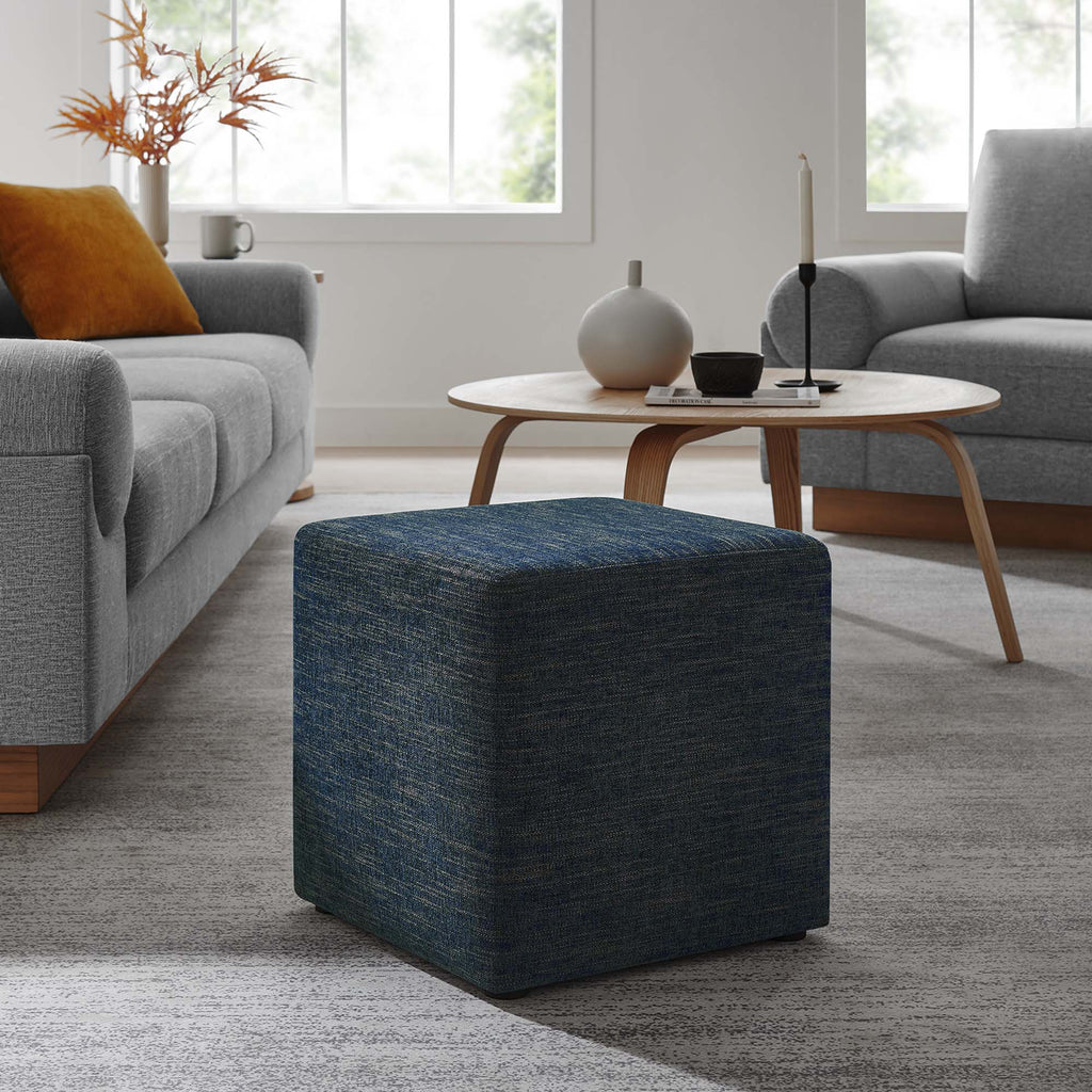 Callum 17" Square Woven Heathered Fabric Upholstered Ottoman - Heathered Weave Azure