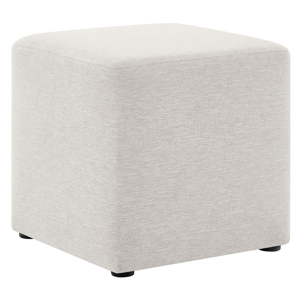Callum 17" Square Woven Heathered Fabric Upholstered Ottoman - Heathered Weave Ivory