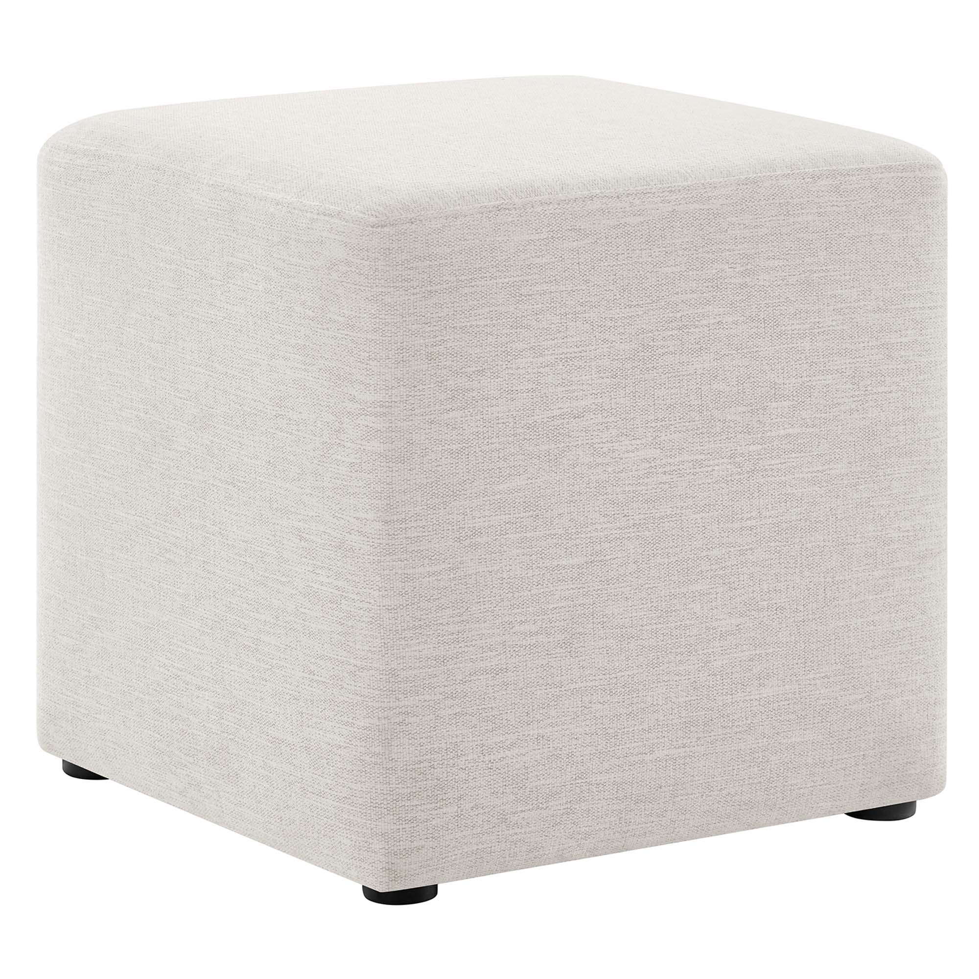 Callum 17" Square Woven Heathered Fabric Upholstered Ottoman - Heathered Weave Ivory