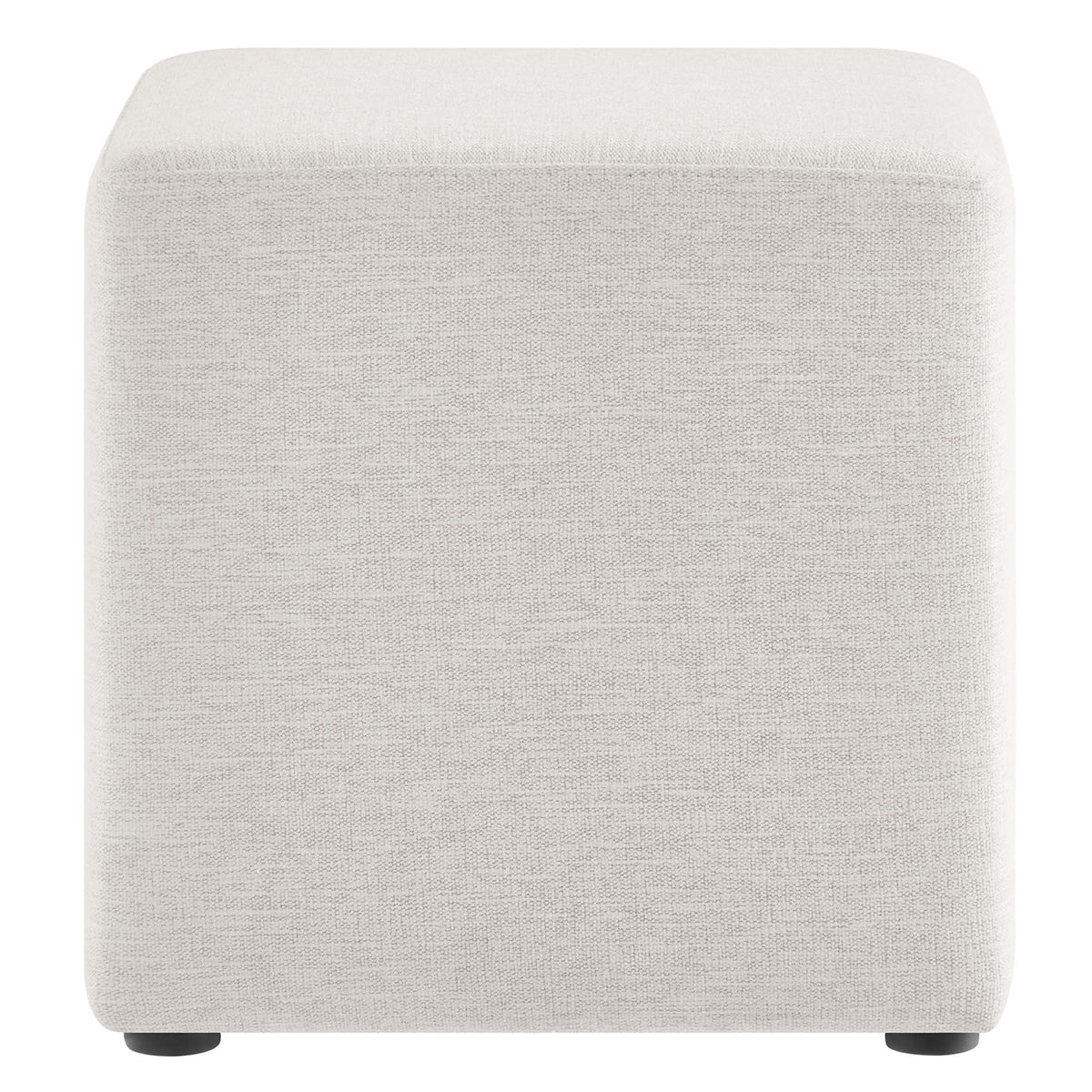 Callum 17" Square Woven Heathered Fabric Upholstered Ottoman - Heathered Weave Ivory