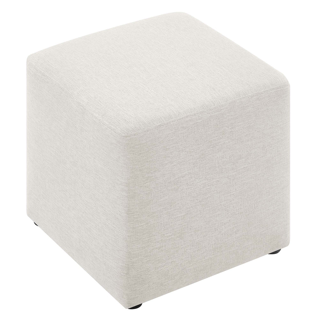 Callum 17" Square Woven Heathered Fabric Upholstered Ottoman - Heathered Weave Ivory