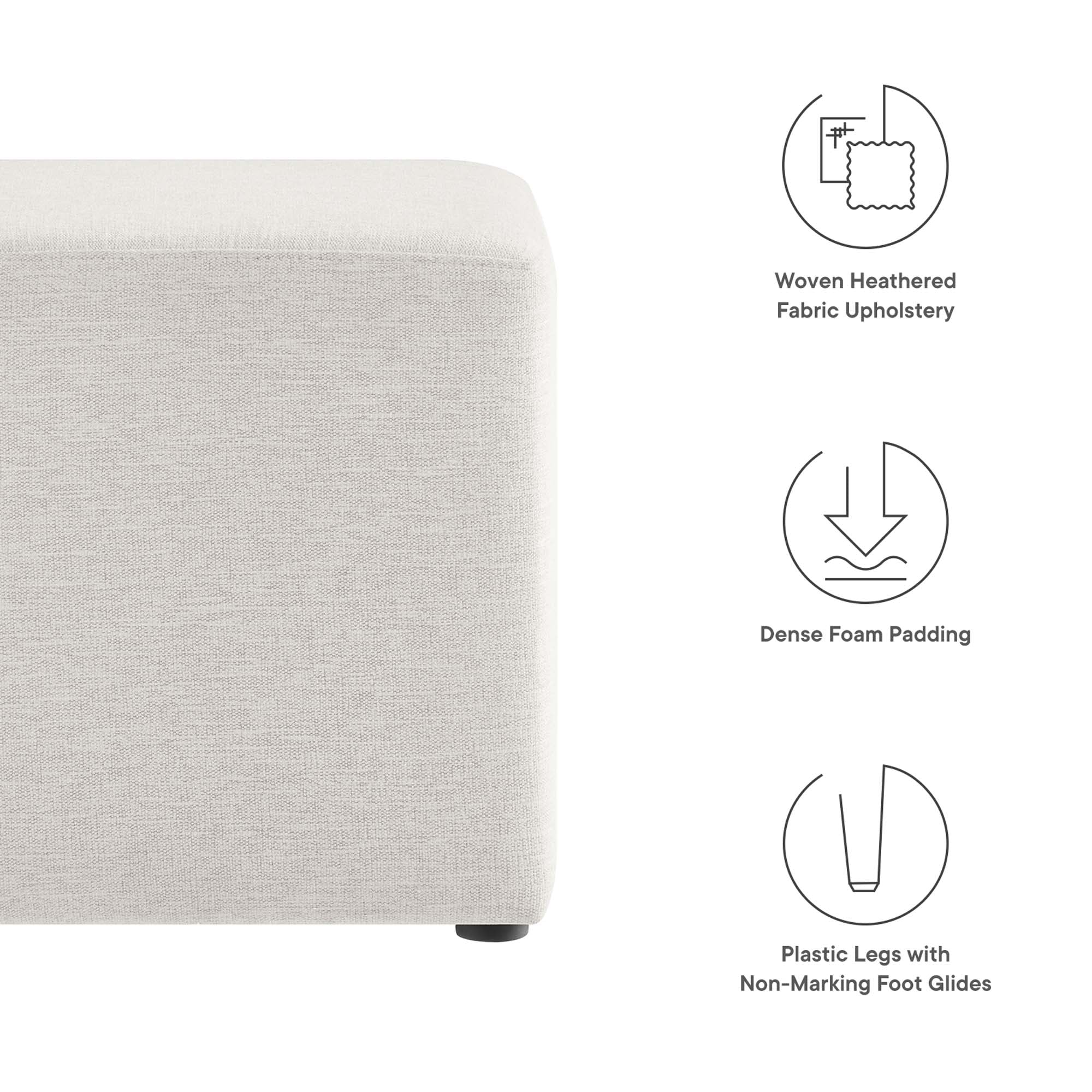 Callum 17" Square Woven Heathered Fabric Upholstered Ottoman - Heathered Weave Ivory