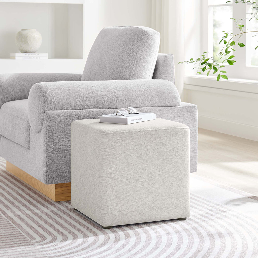 Callum 17" Square Woven Heathered Fabric Upholstered Ottoman - Heathered Weave Ivory