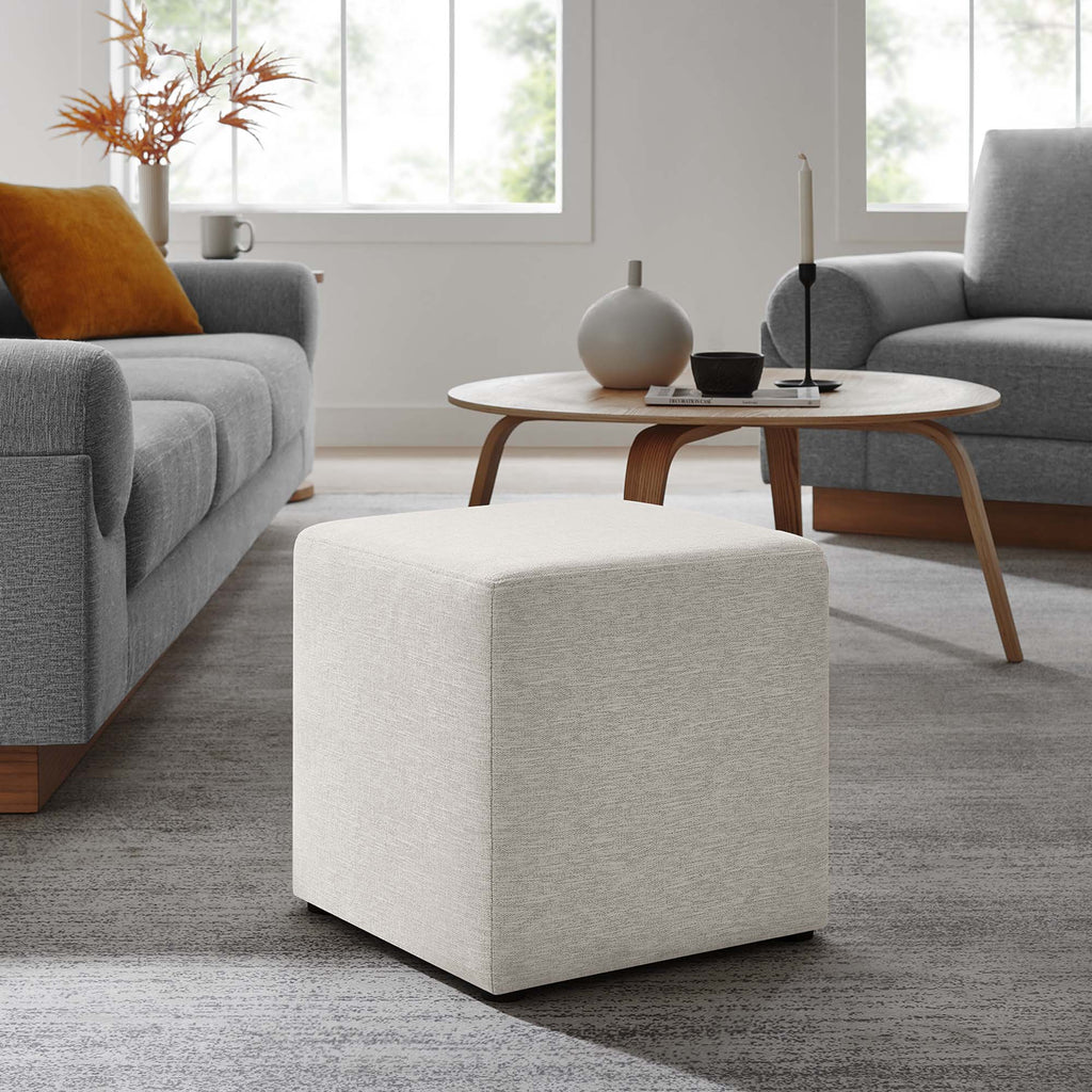 Callum 17" Square Woven Heathered Fabric Upholstered Ottoman - Heathered Weave Ivory