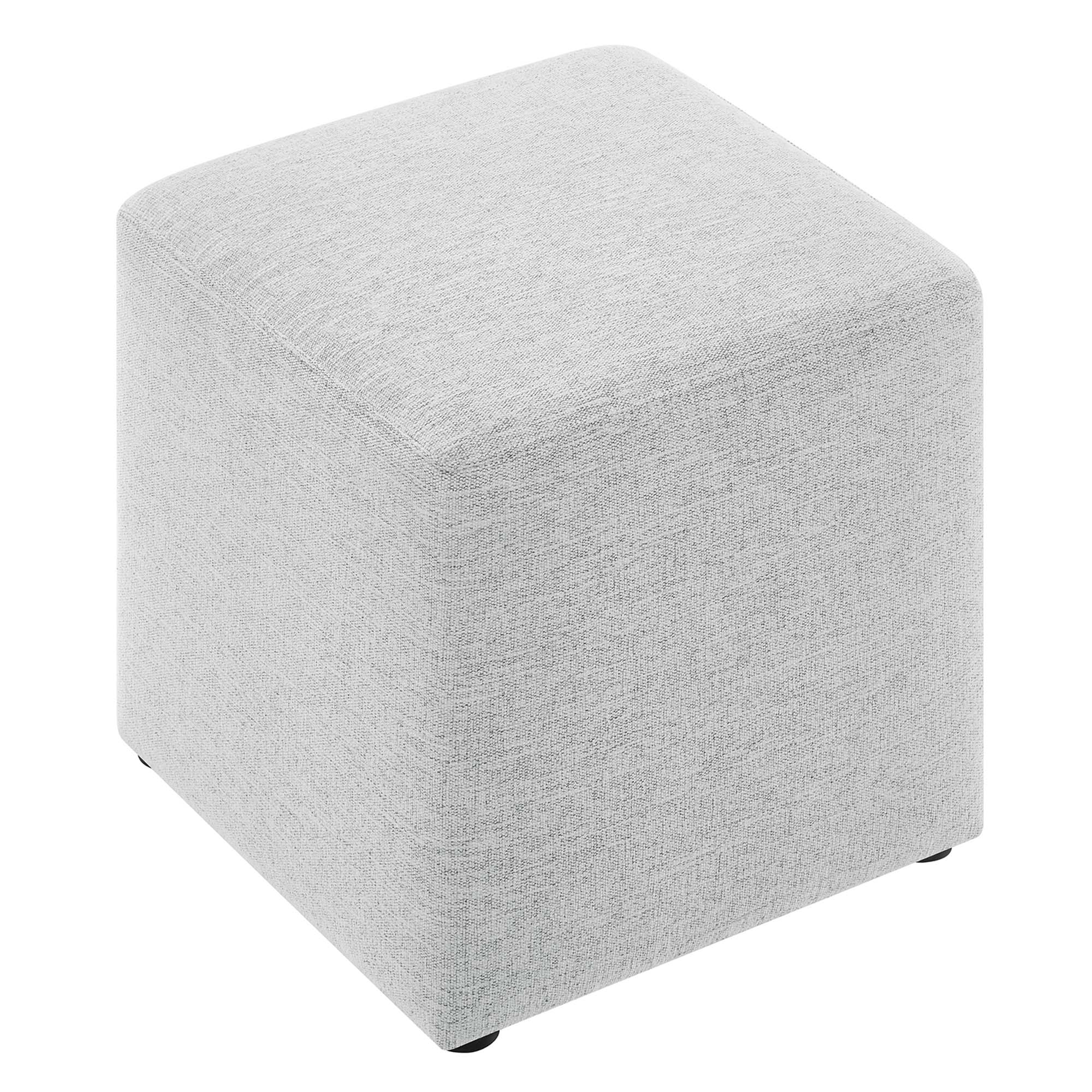 Callum 17" Square Woven Heathered Fabric Upholstered Ottoman - Heathered Weave Light Gray
