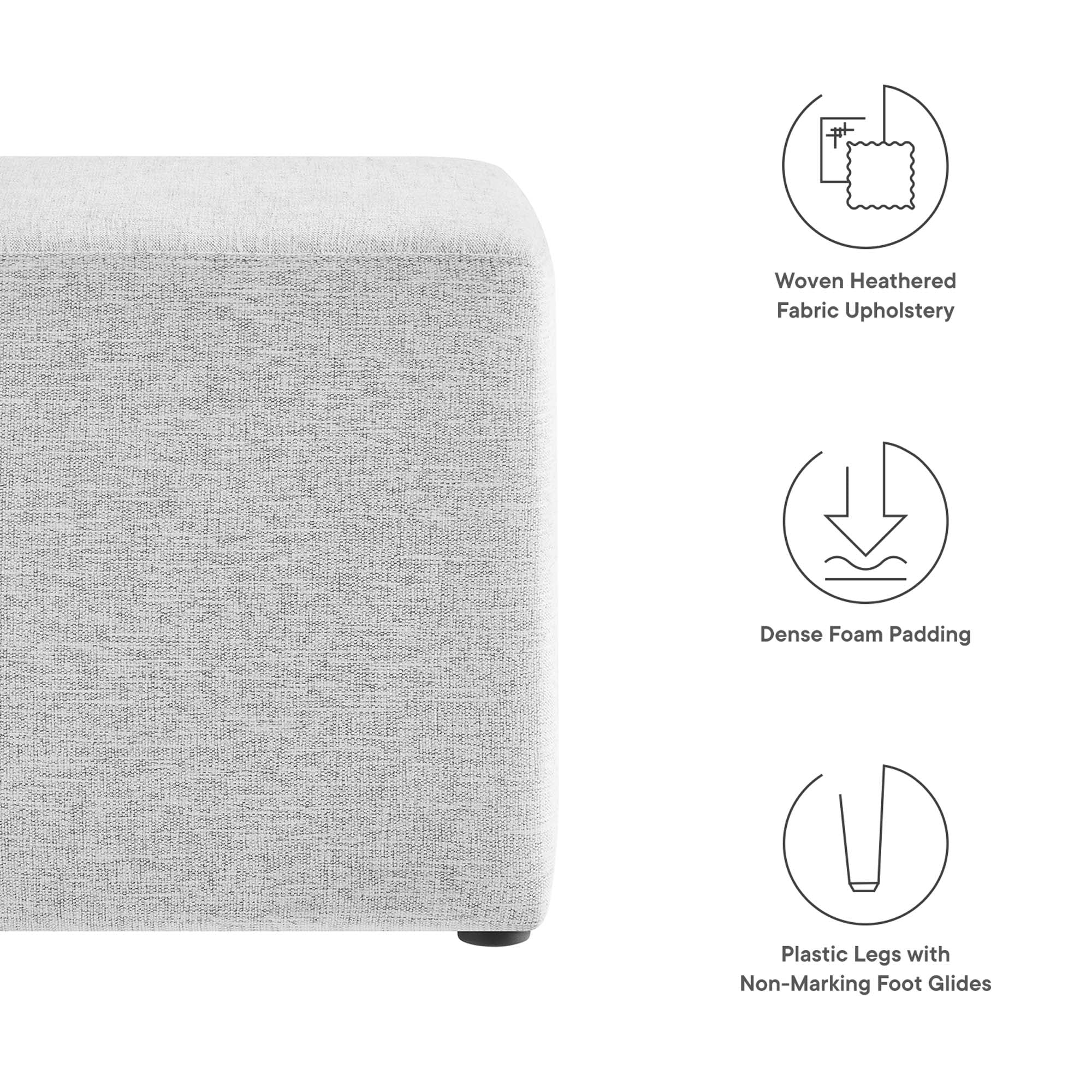 Callum 17" Square Woven Heathered Fabric Upholstered Ottoman - Heathered Weave Light Gray