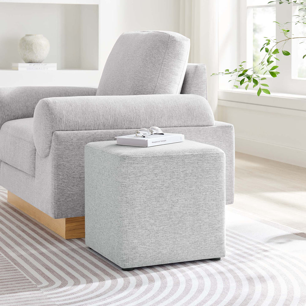 Callum 17" Square Woven Heathered Fabric Upholstered Ottoman - Heathered Weave Light Gray