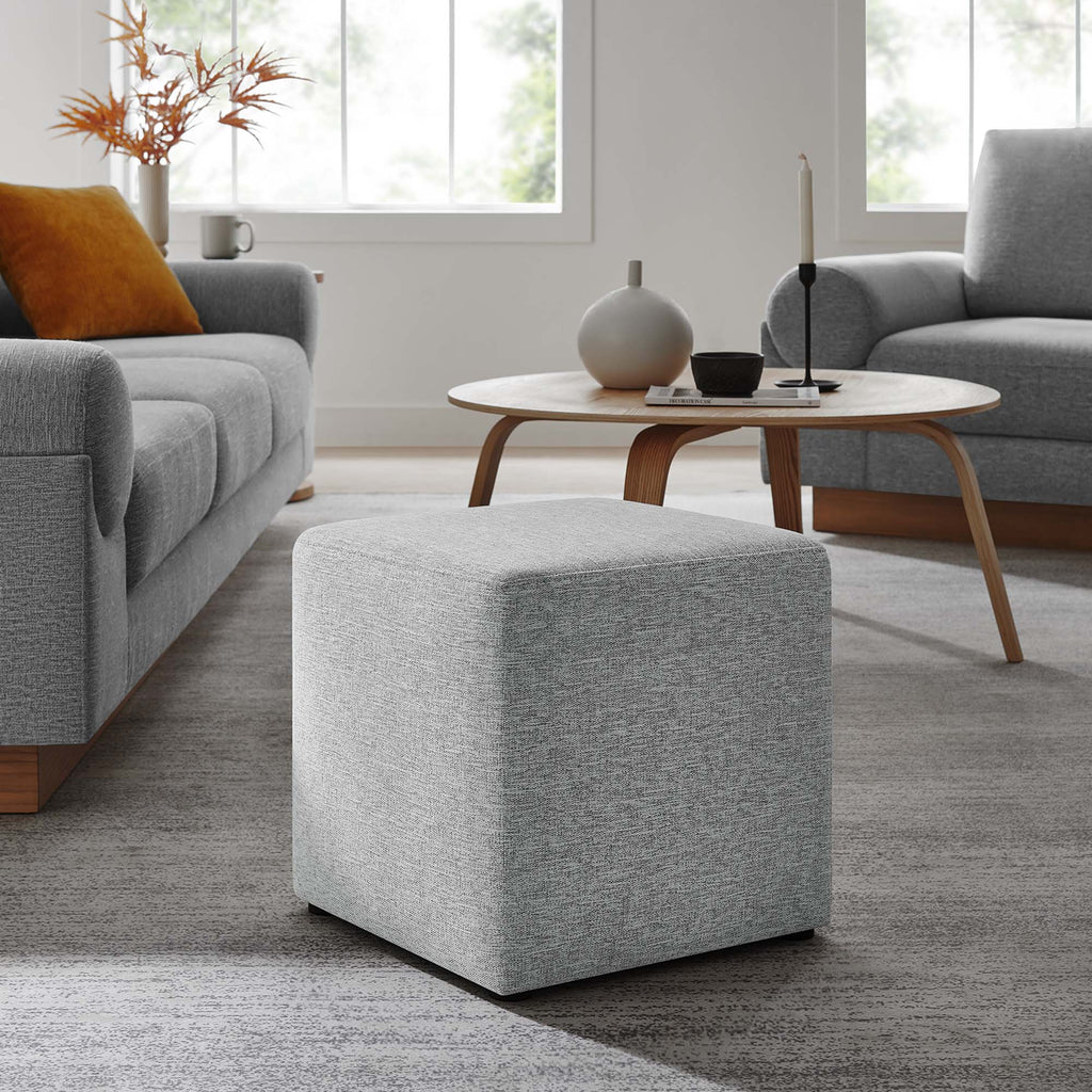 Callum 17" Square Woven Heathered Fabric Upholstered Ottoman - Heathered Weave Light Gray