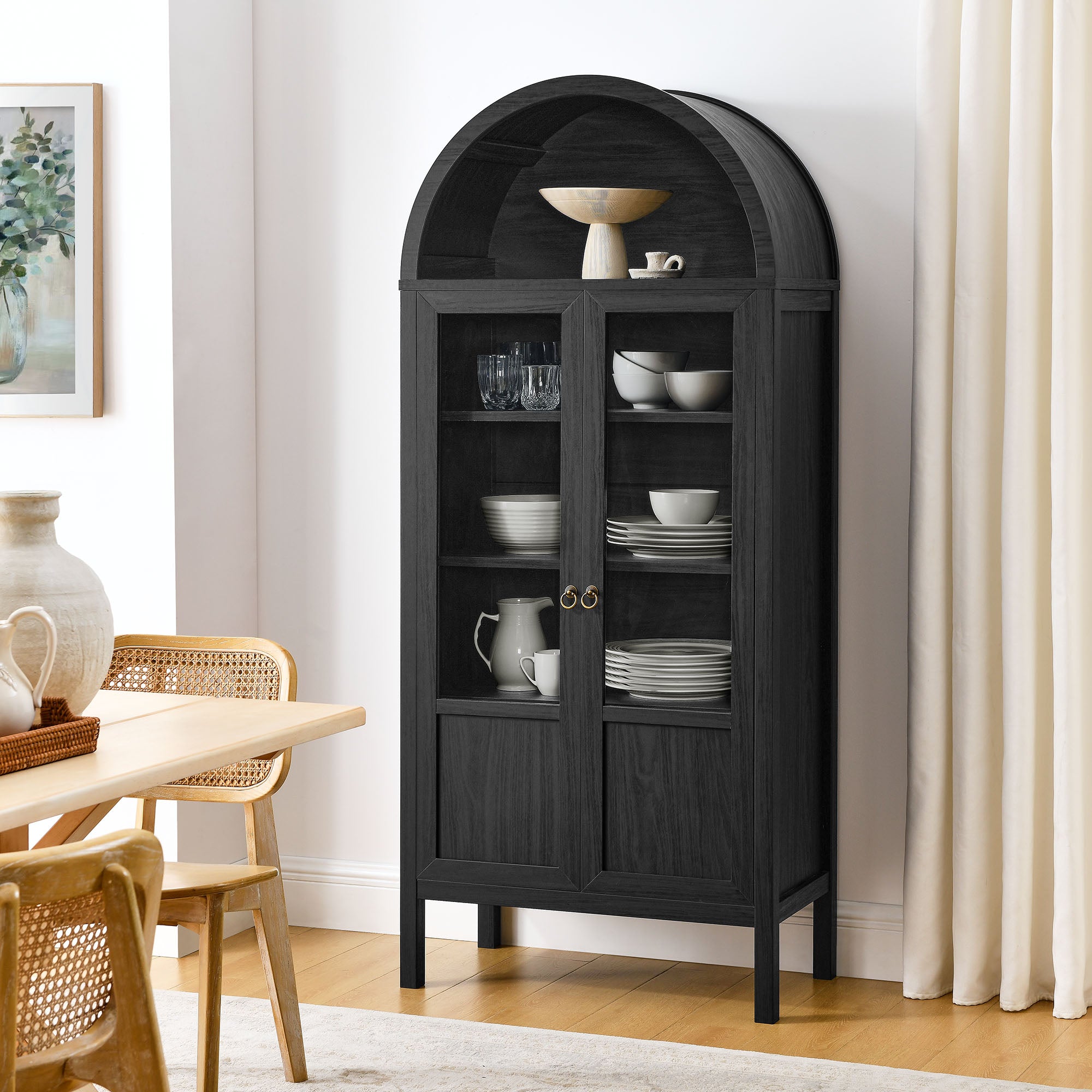 Tessa Tall Arched Storage Display Cabinet - Black