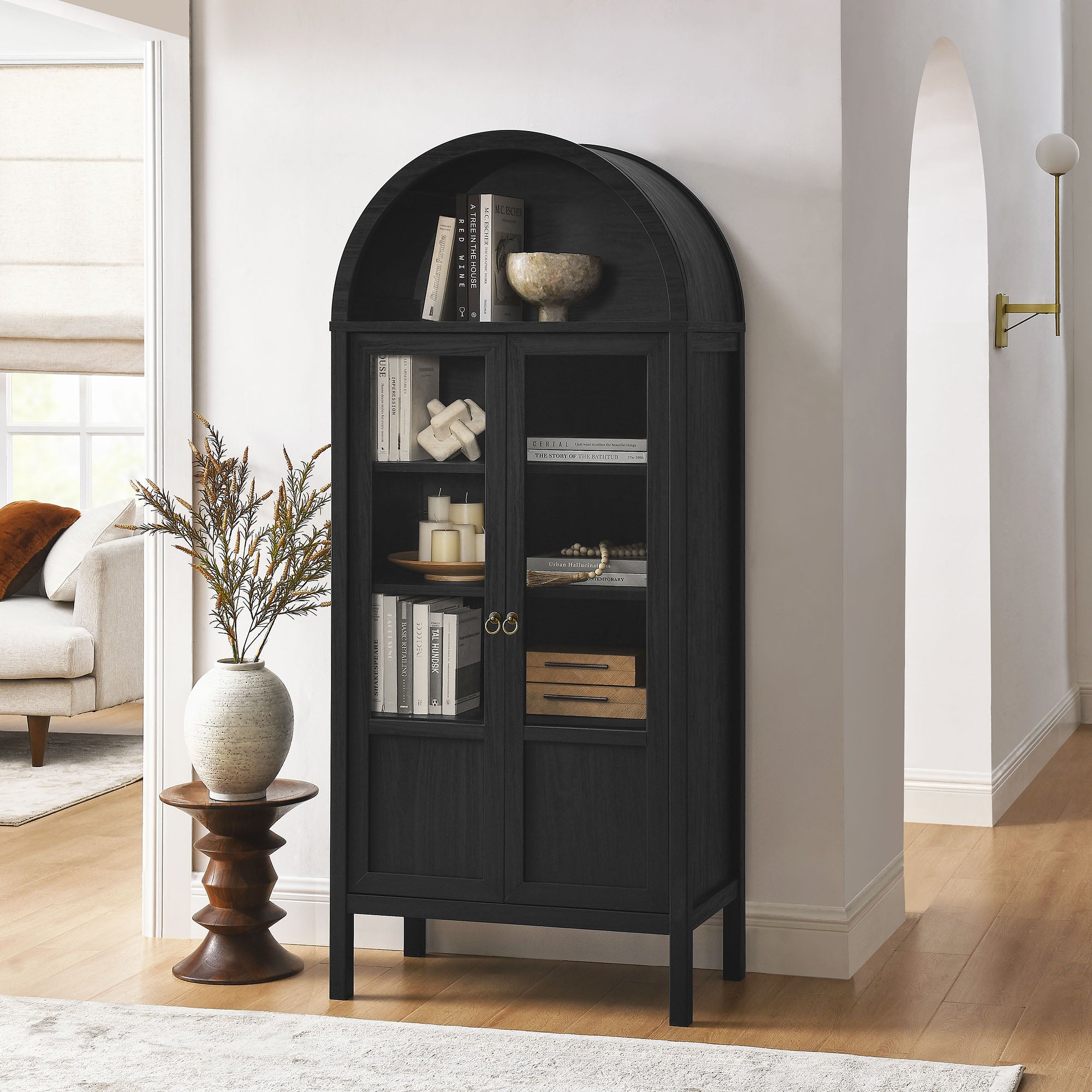Tessa Tall Arched Storage Display Cabinet - Black