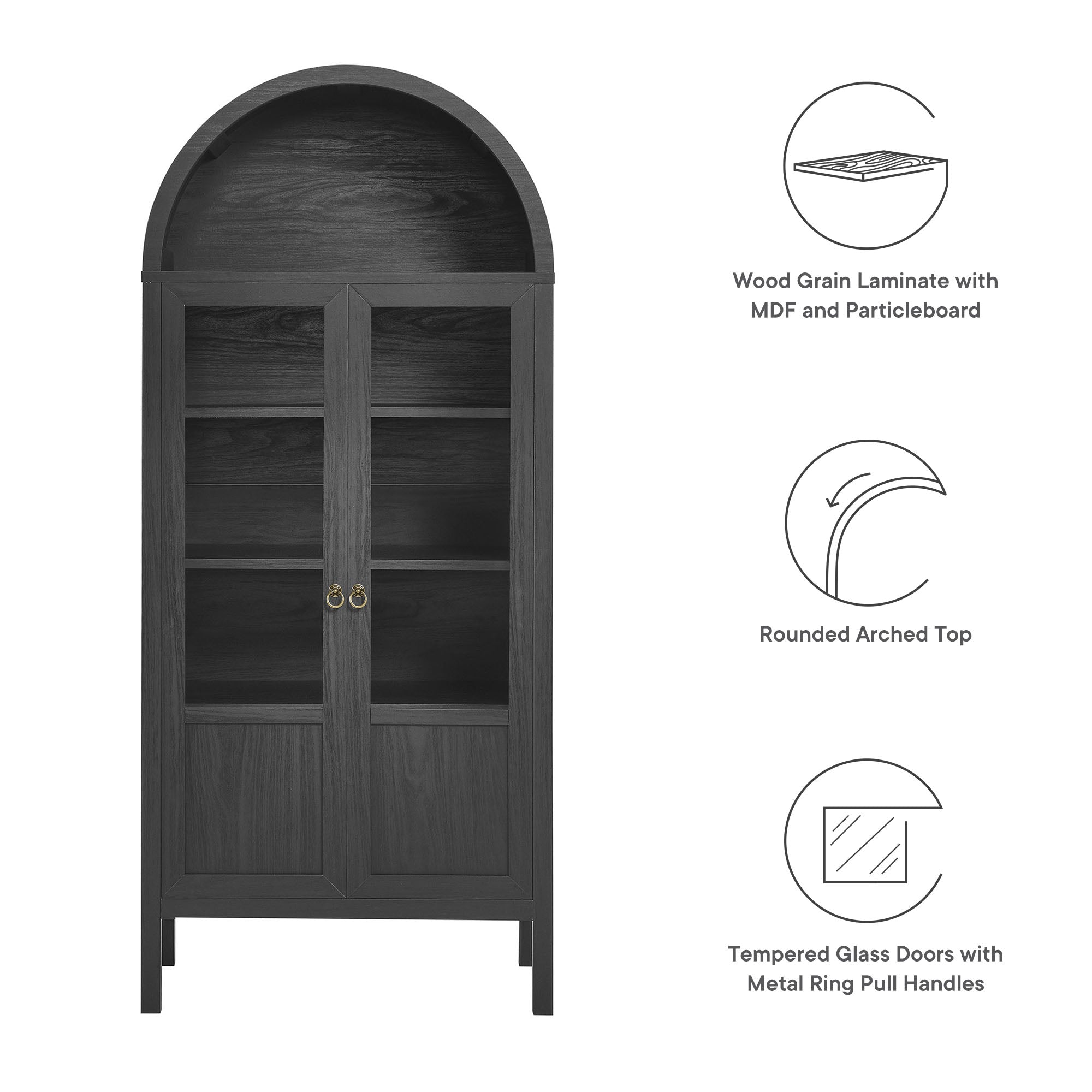 Tessa Tall Arched Storage Display Cabinet - Black