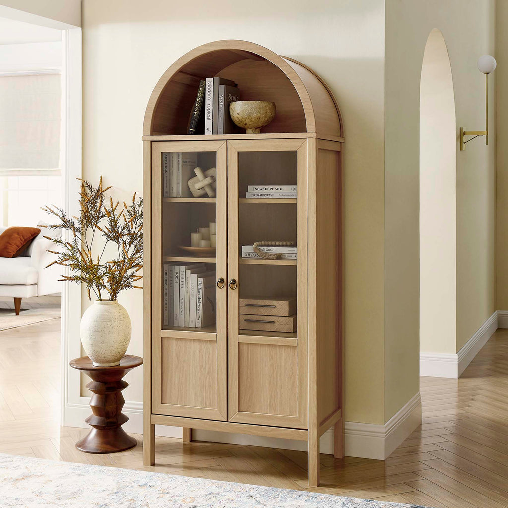 Tessa Tall Arched Storage Display Cabinet - Oak