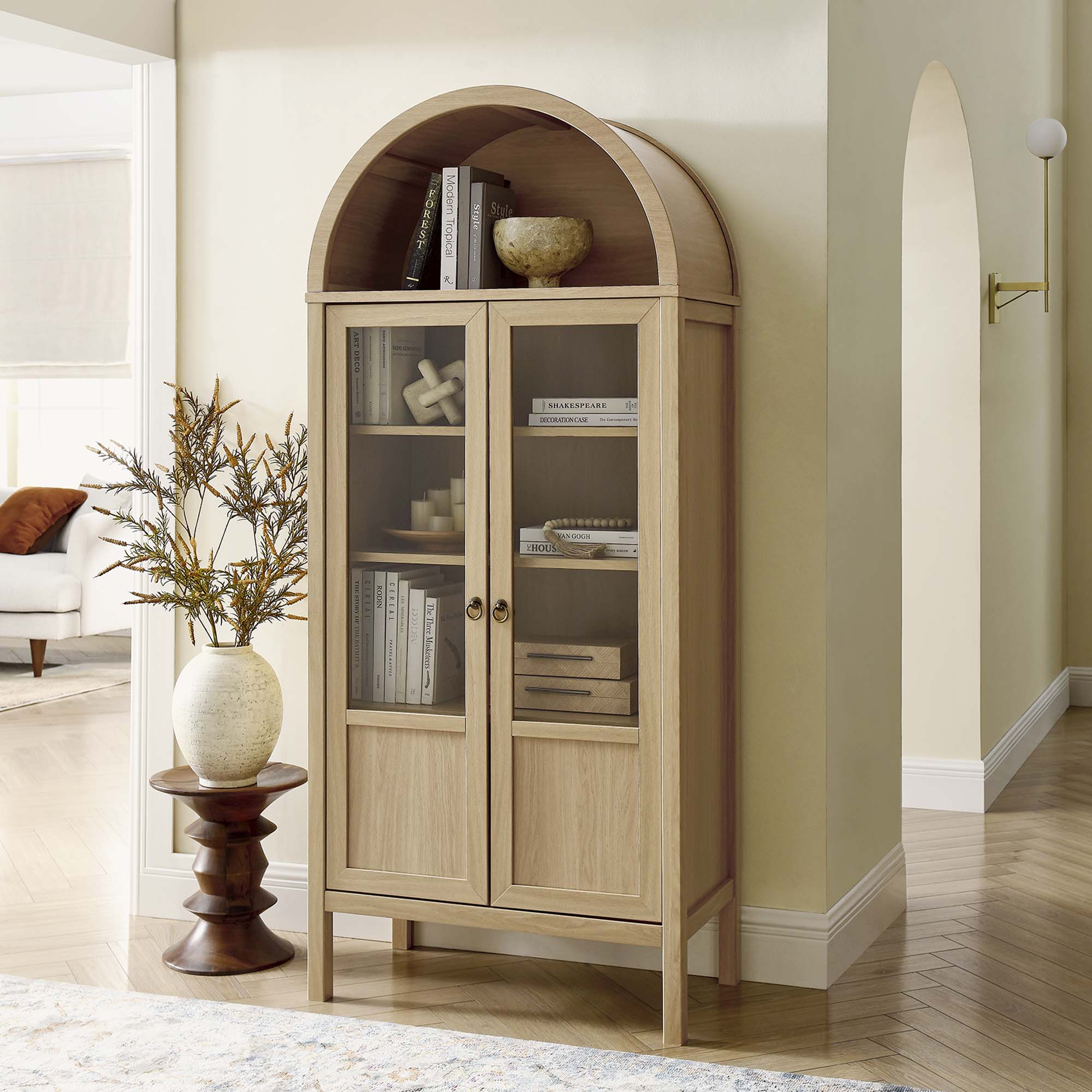 Tessa Tall Arched Storage Display Cabinet - Oak