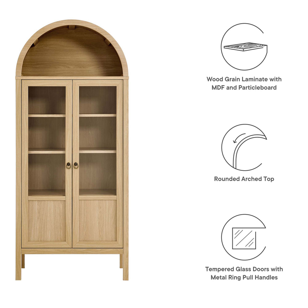 Tessa Tall Arched Storage Display Cabinet - Oak