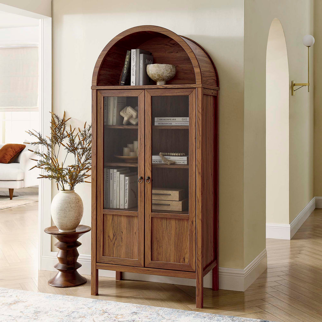 Tessa Tall Arched Storage Display Cabinet - Walnut