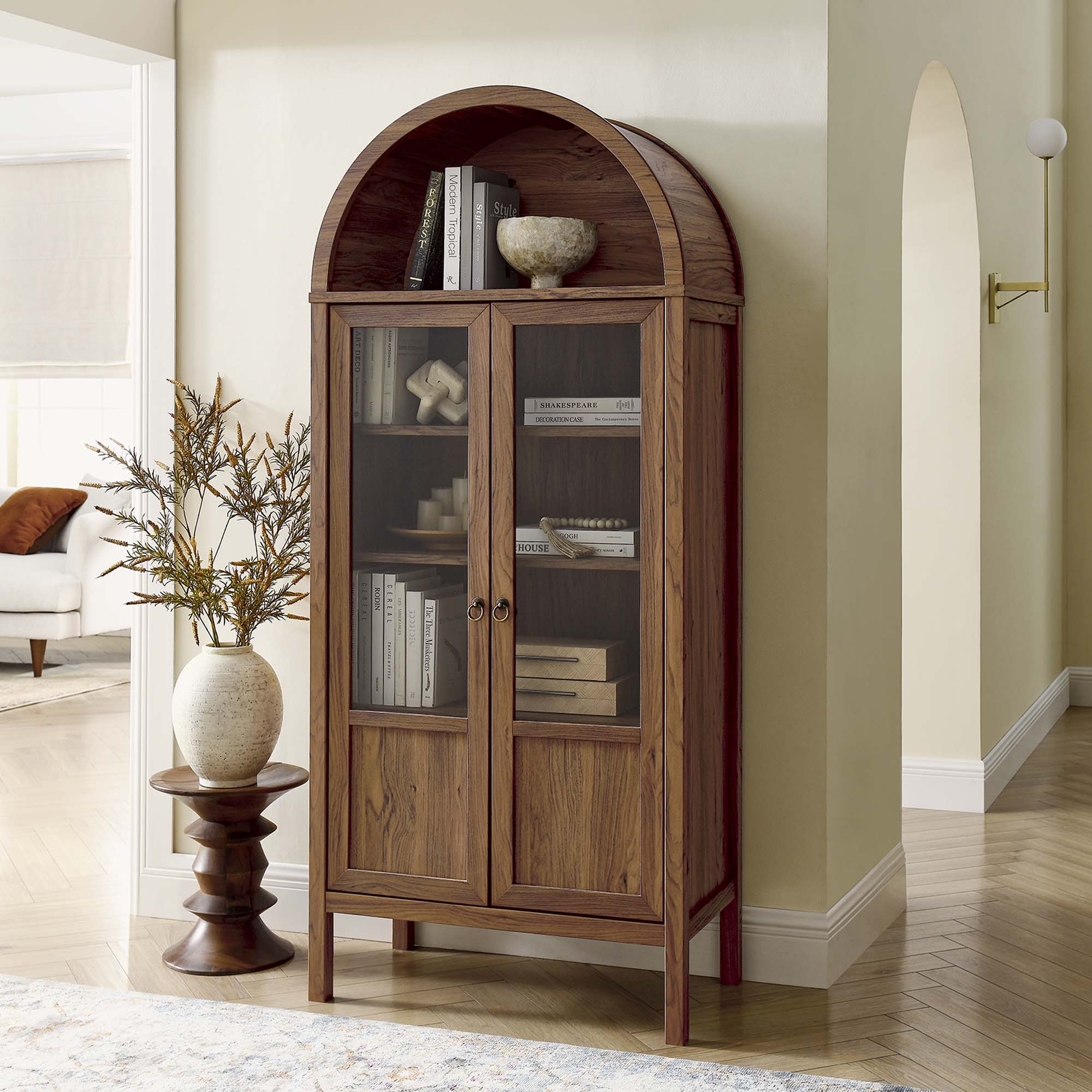 Tessa Tall Arched Storage Display Cabinet - Walnut