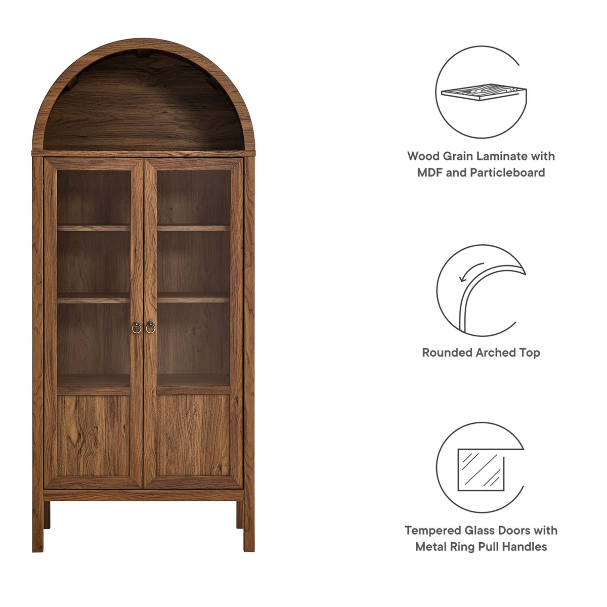 Tessa Tall Arched Storage Display Cabinet - Walnut