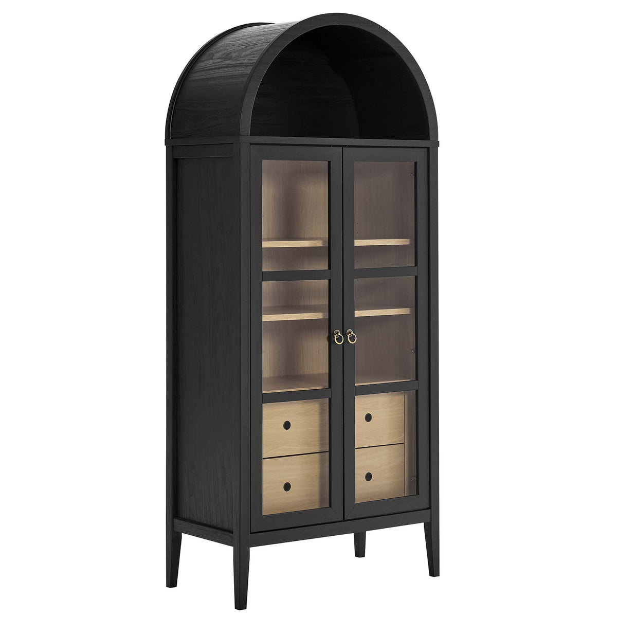 Nolan Tall Arched Storage Display Cabinet - Black Oak