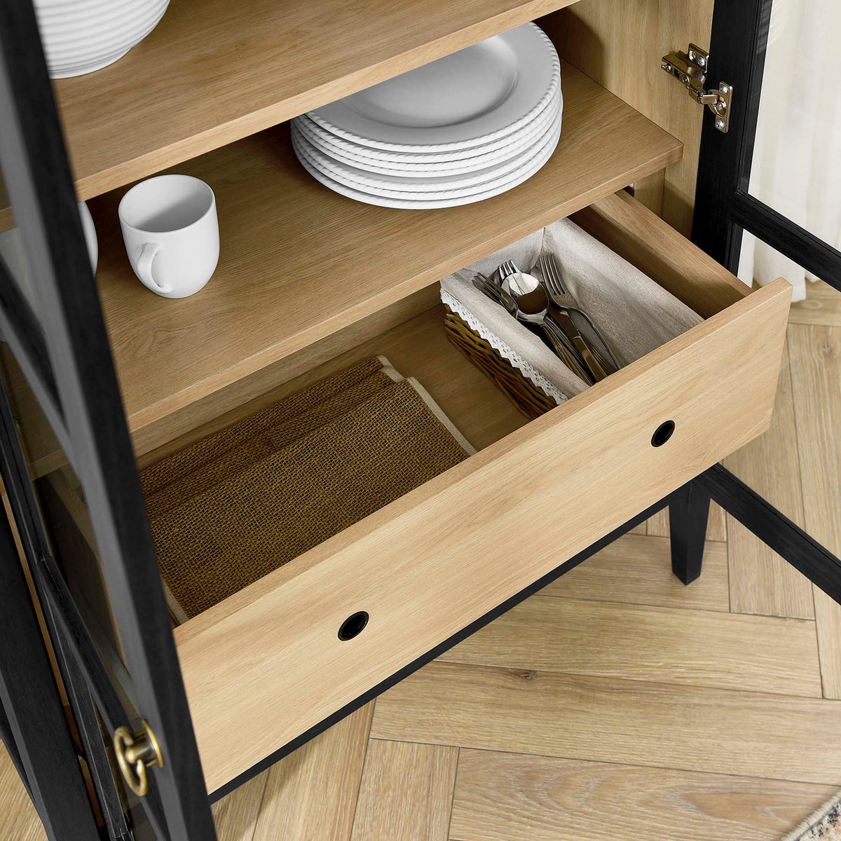 Nolan Tall Arched Storage Display Cabinet - Black Oak