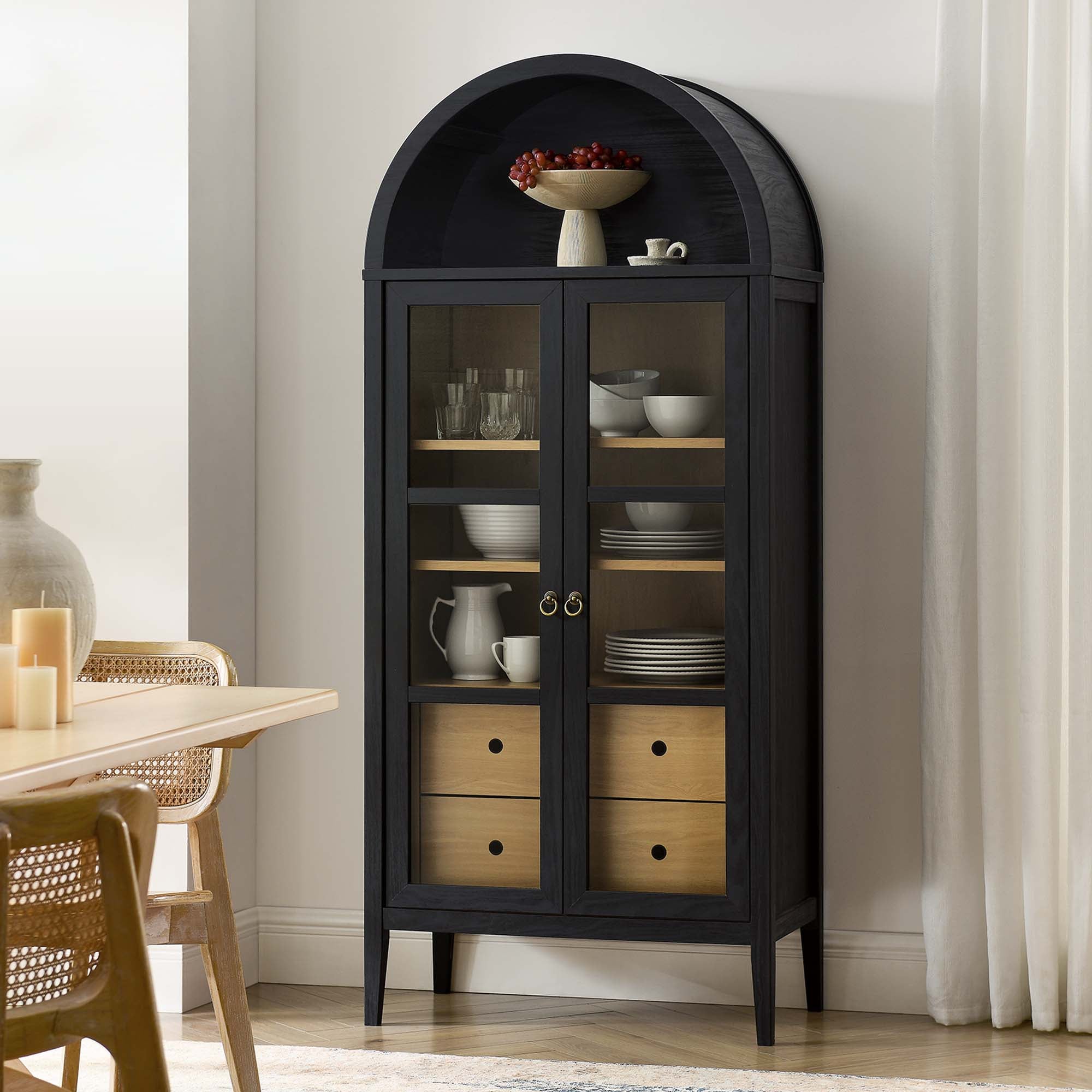 Nolan Tall Arched Storage Display Cabinet - Black Oak