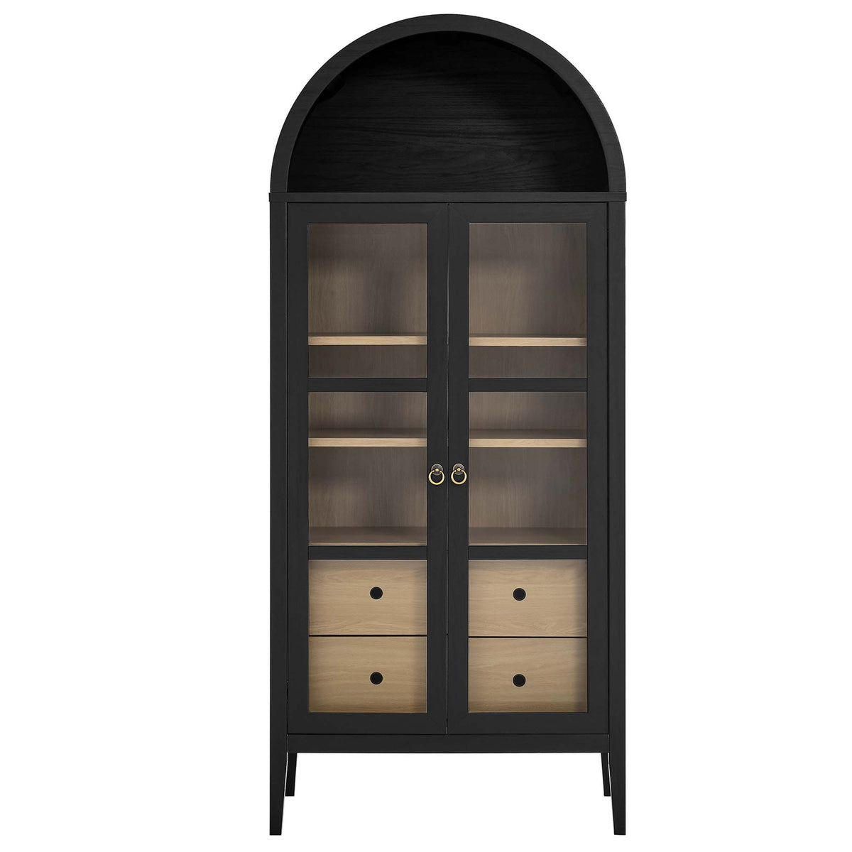 Nolan Tall Arched Storage Display Cabinet - Black Oak