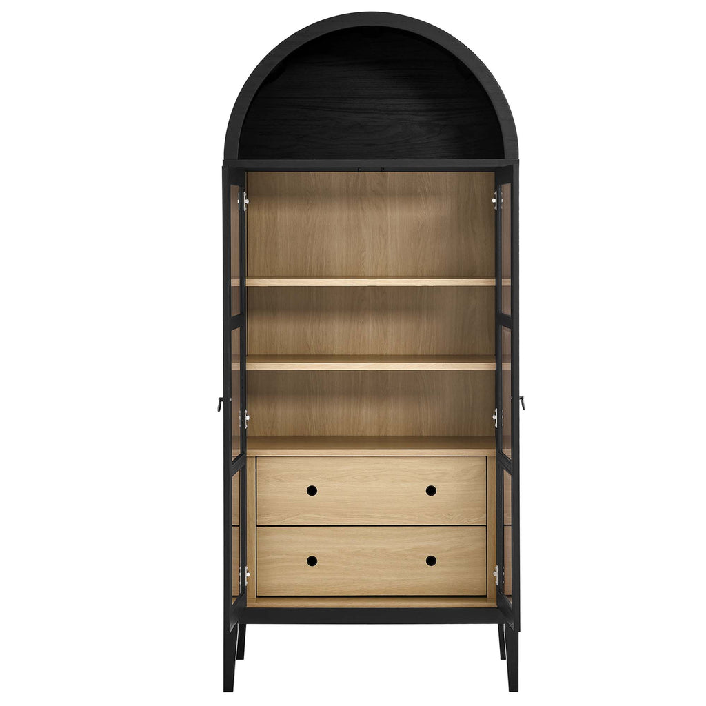 Nolan Tall Arched Storage Display Cabinet - Black Oak