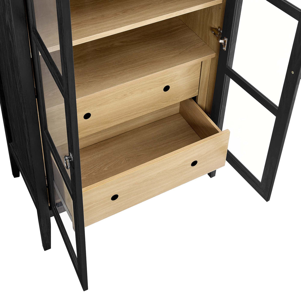 Nolan Tall Arched Storage Display Cabinet - Black Oak
