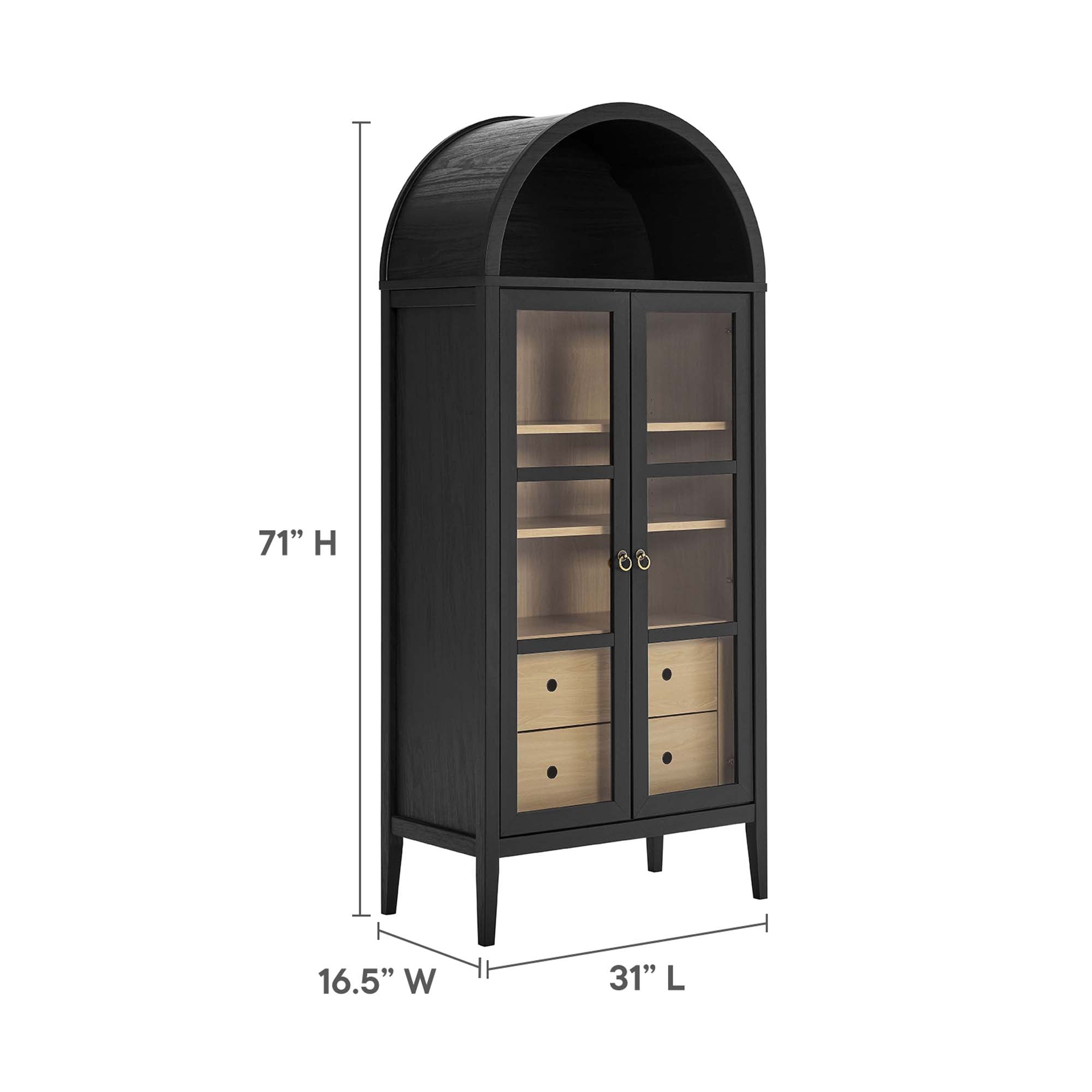 Nolan Tall Arched Storage Display Cabinet - Black Oak