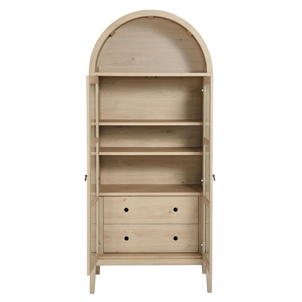 Nolan Tall Arched Storage Display Cabinet - Light Oak
