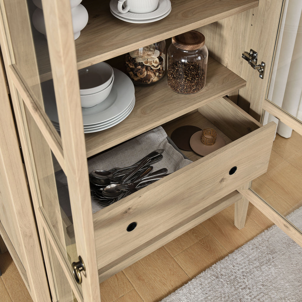 Nolan Tall Arched Storage Display Cabinet - Light Oak