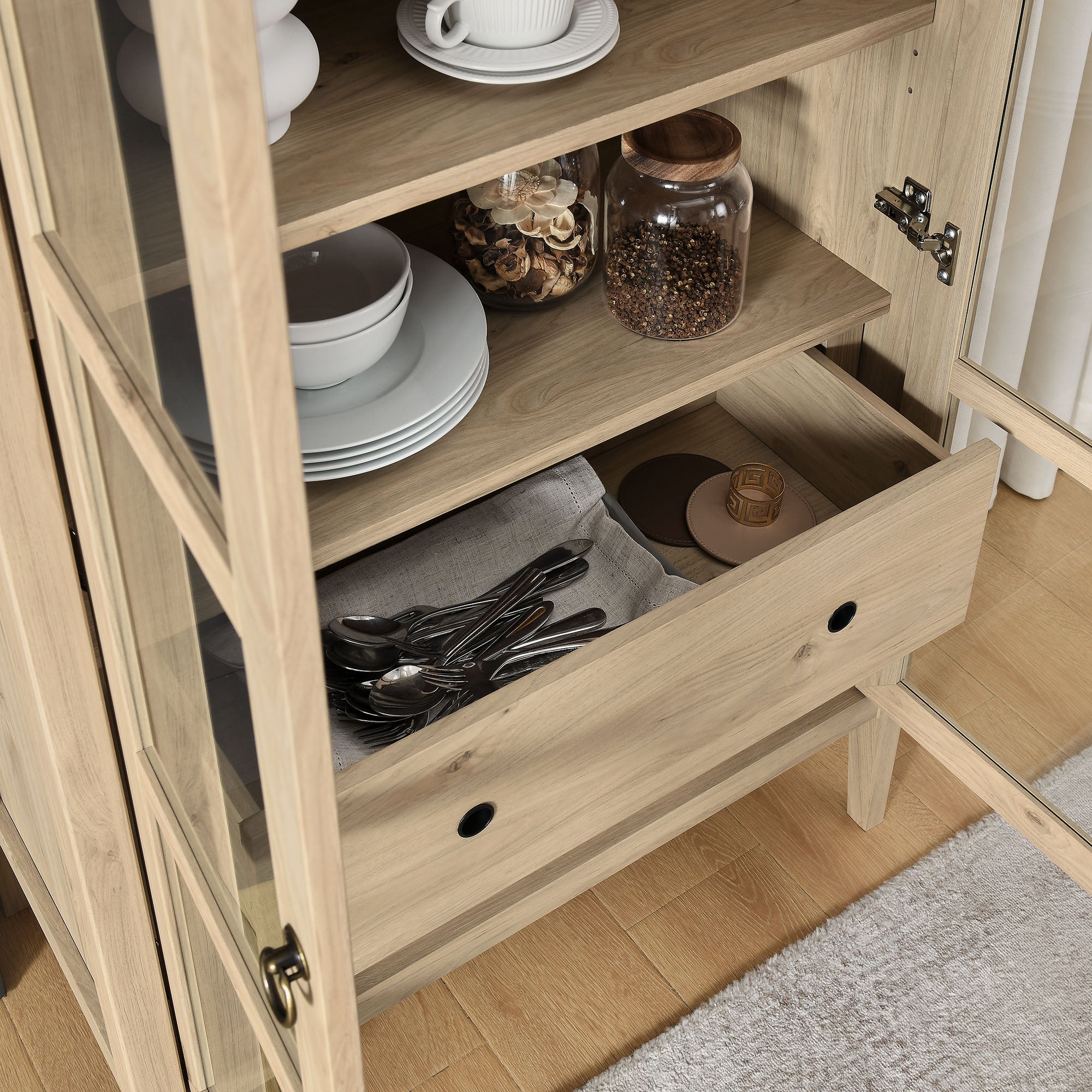 Nolan Tall Arched Storage Display Cabinet - Light Oak