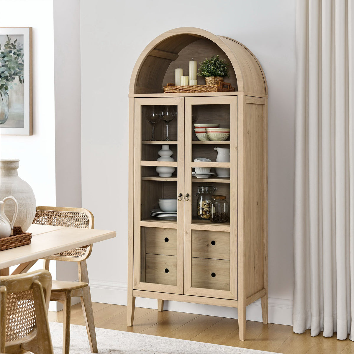 Nolan Tall Arched Storage Display Cabinet - Light Oak