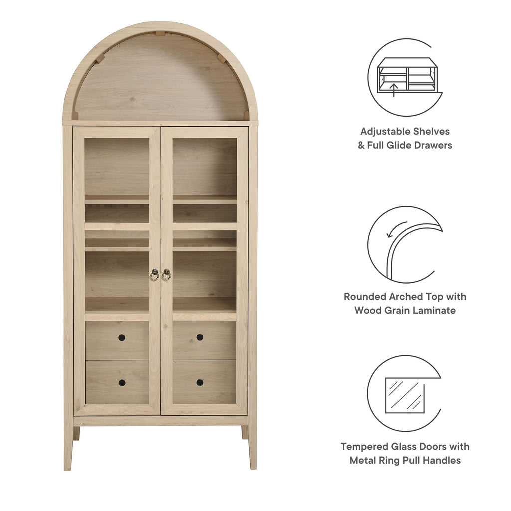 Nolan Tall Arched Storage Display Cabinet - Light Oak