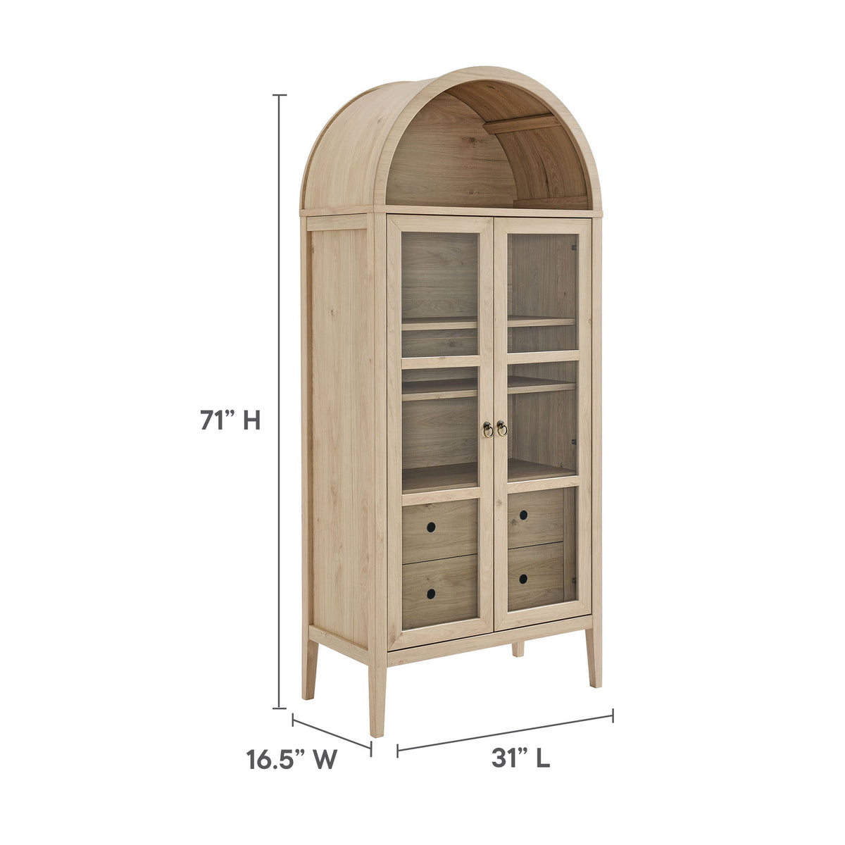 Nolan Tall Arched Storage Display Cabinet - Light Oak