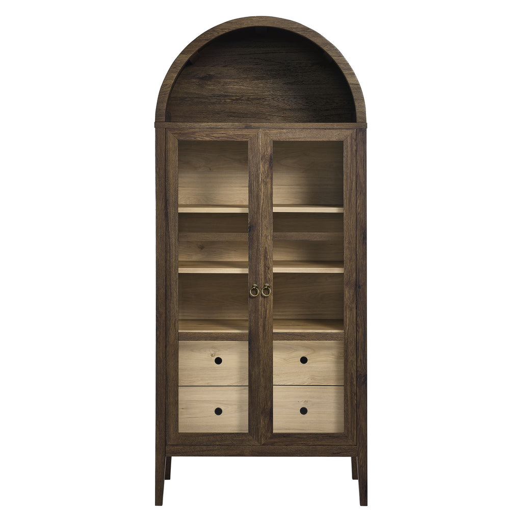 Nolan Tall Arched Storage Display Cabinet - Walnut Hickory