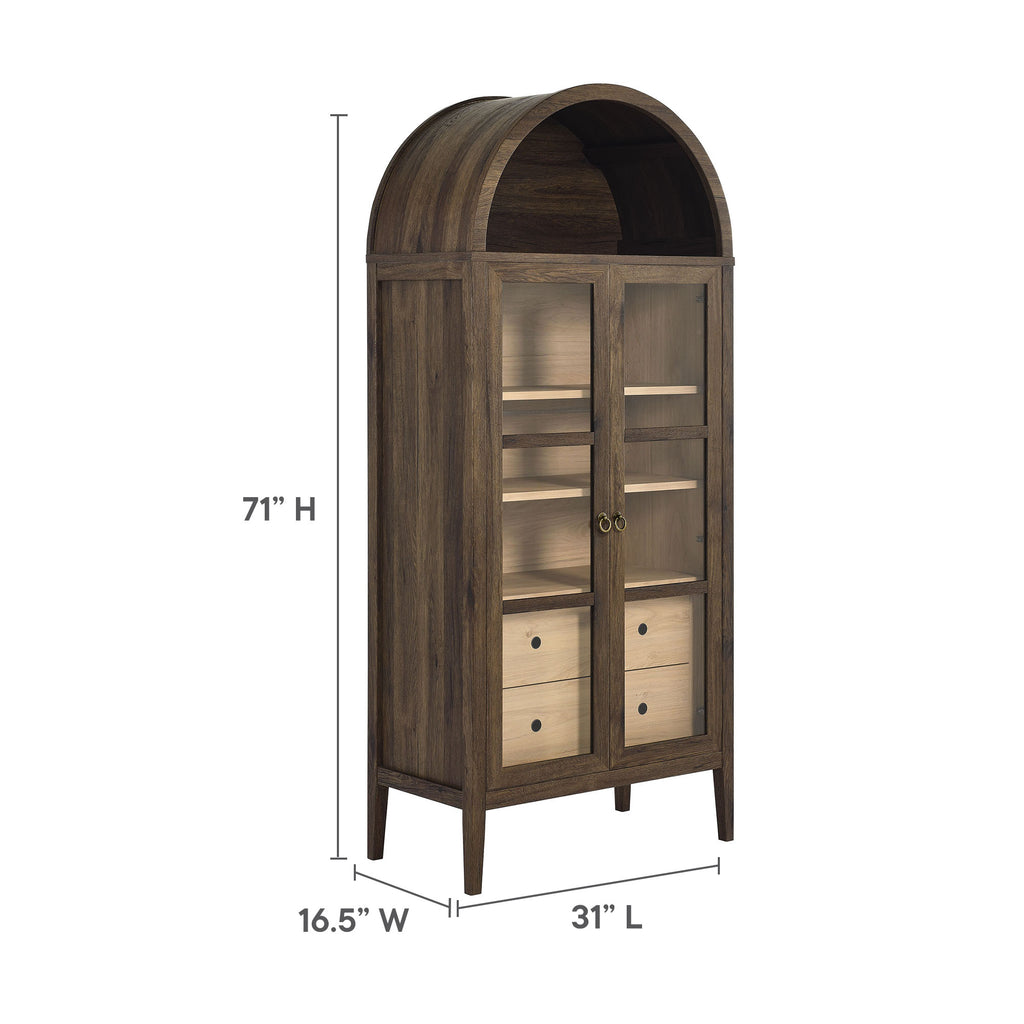 Nolan Tall Arched Storage Display Cabinet - Walnut Hickory