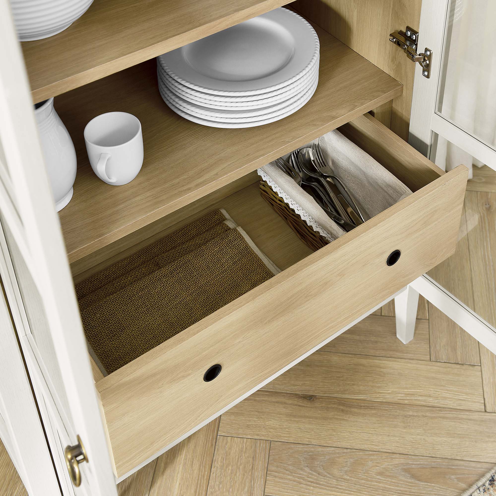 Nolan Tall Arched Storage Display Cabinet - White Oak