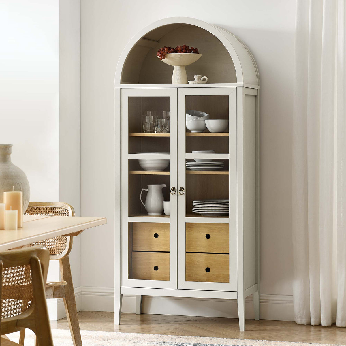 Nolan Tall Arched Storage Display Cabinet - White Oak