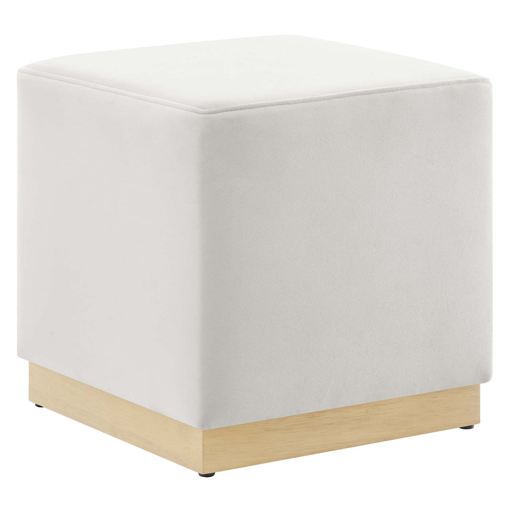 Tilden 17" Square Performance Velvet Upholstered Ottoman - Alabaster Natural