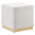 Tilden 17" Square Performance Velvet Upholstered Ottoman - Alabaster Natural