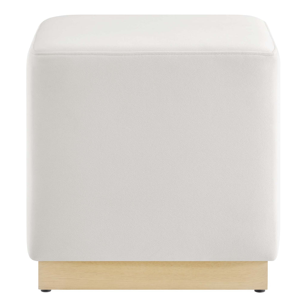 Tilden 17" Square Performance Velvet Upholstered Ottoman - Alabaster Natural