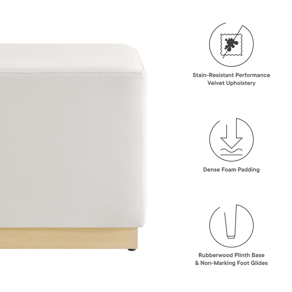 Tilden 17" Square Performance Velvet Upholstered Ottoman - Alabaster Natural
